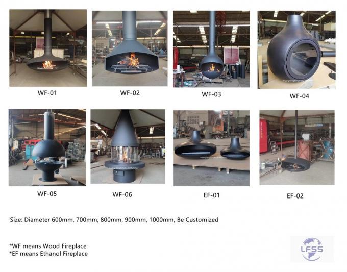 Αναρτημένο ξύλο μαύρο τζάκι που καίγεται τζάκι οροφής εσωτερικό ατσάλι προσαρμοσμένο 1