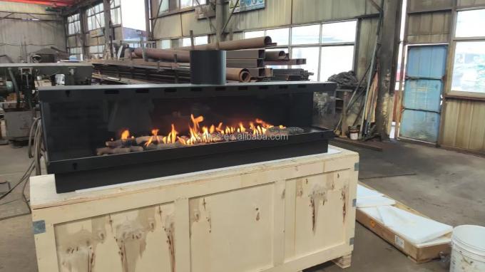 Τριπλευρά τζάκι με αέριο Ευρωπαίο Μαύρο Ματ Προπάνιο Αέριο Φυσικό Αέριο Τζάμια Καρβονικό Χάλυβα 4