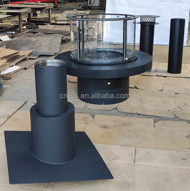 Υψηλό στυλ Λούξυ Γυάλινη τέχνη Επικοινωνιακά έπιπλα για τζάκι Καρβόνιο υψηλής ποιότητας Μαύρο Σύγχρονο στρογγυλό έπιπλο από χάλυβα 4