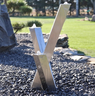 Public Decorative Brushed Finish Stainless Steel Square Column Water Feature